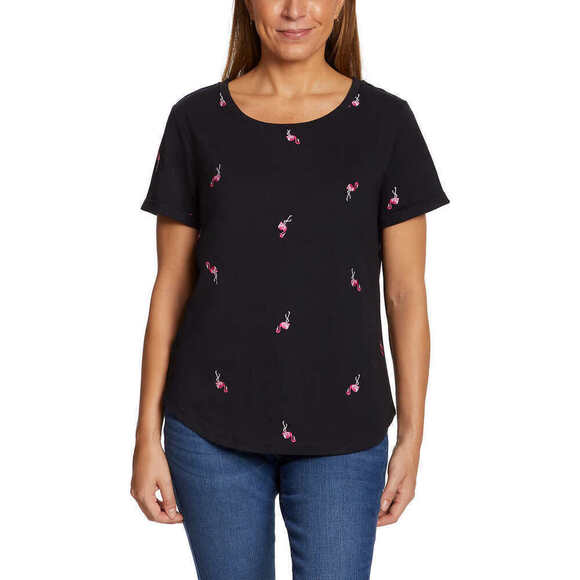 New! Vintage America Flamingos Embroidered Relaxed Fit Tee Cotton T-Shirt - Picture 1 of 4
